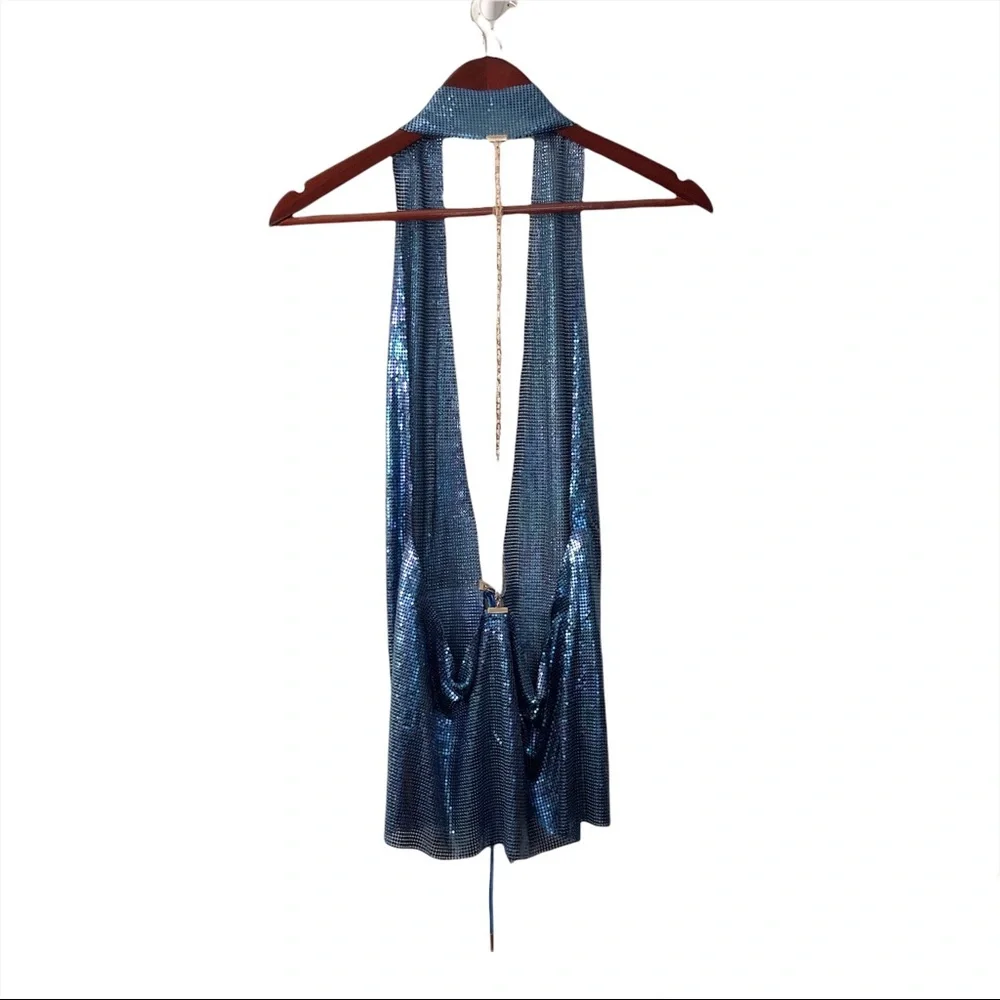 Savage X Fenty by Rihanna Blue Shiny Metallic Mesh Beaded Top - Picture 7 of 17